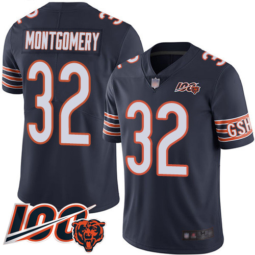 Chicago Bears Limited Navy Blue Men David Montgomery Home Jersey NFL Football #32 100th Season->nfl t-shirts->Sports Accessory